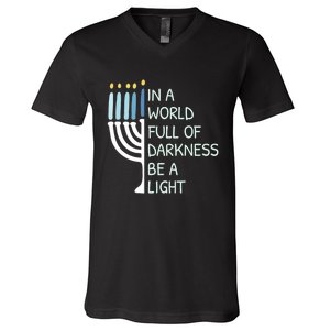 Be A Light Happy Hanukkah V-Neck T-Shirt