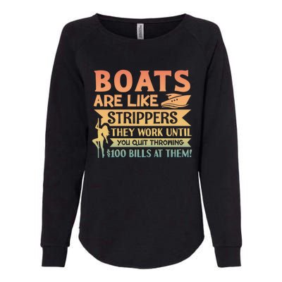 Boats Are Like Strippers They Work Until You Quit Throwing Womens California Wash Sweatshirt