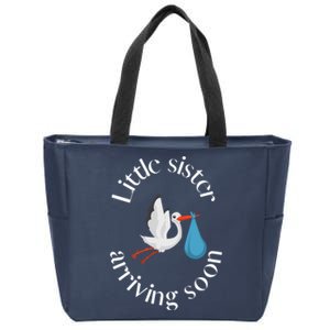 Birth Announcement Little Sister Arriving Soon Zip Tote Bag