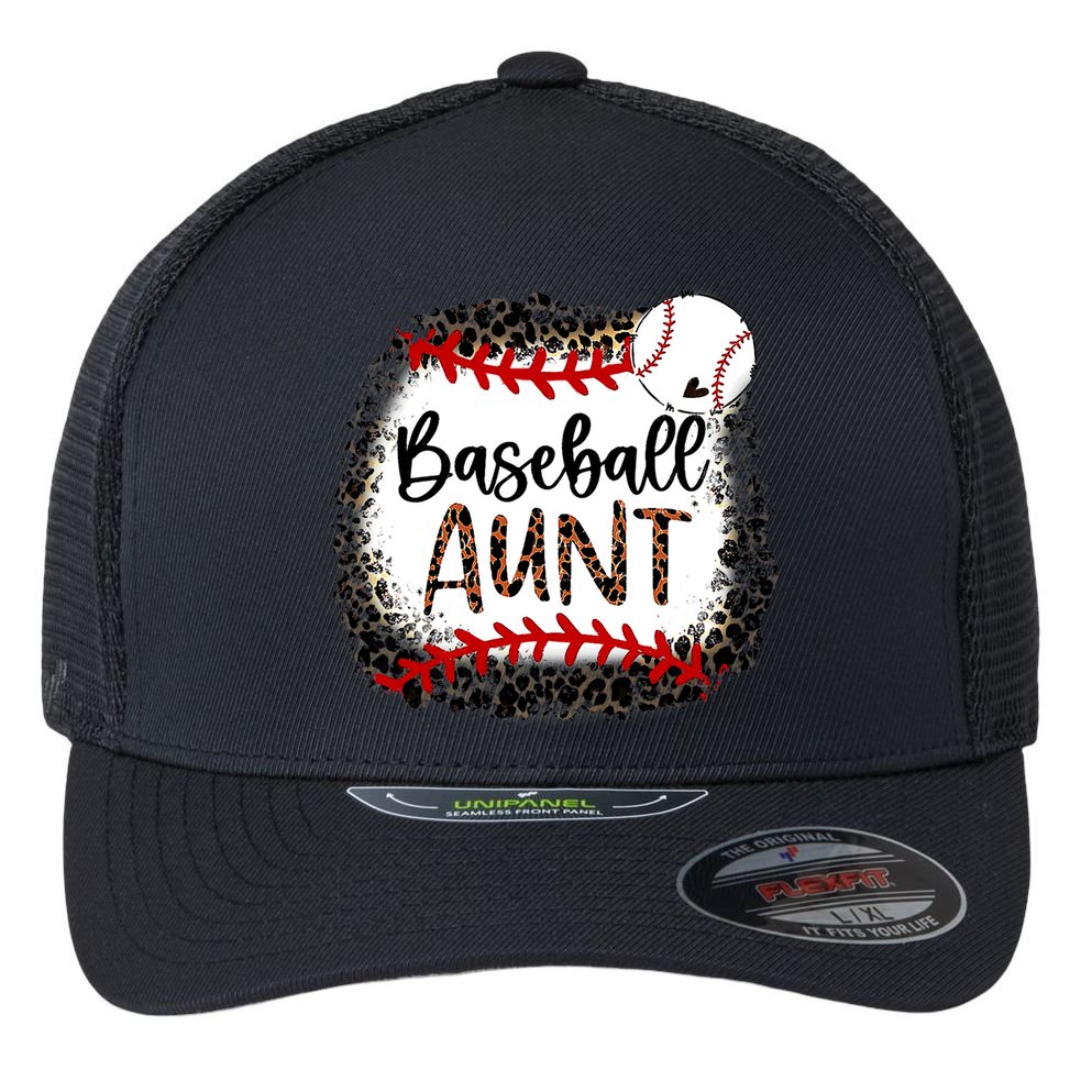 Baseball Aunt Leopard Baseball Aunt Flexfit Unipanel Trucker Cap