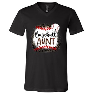 Baseball Aunt Leopard Baseball Aunt V-Neck T-Shirt