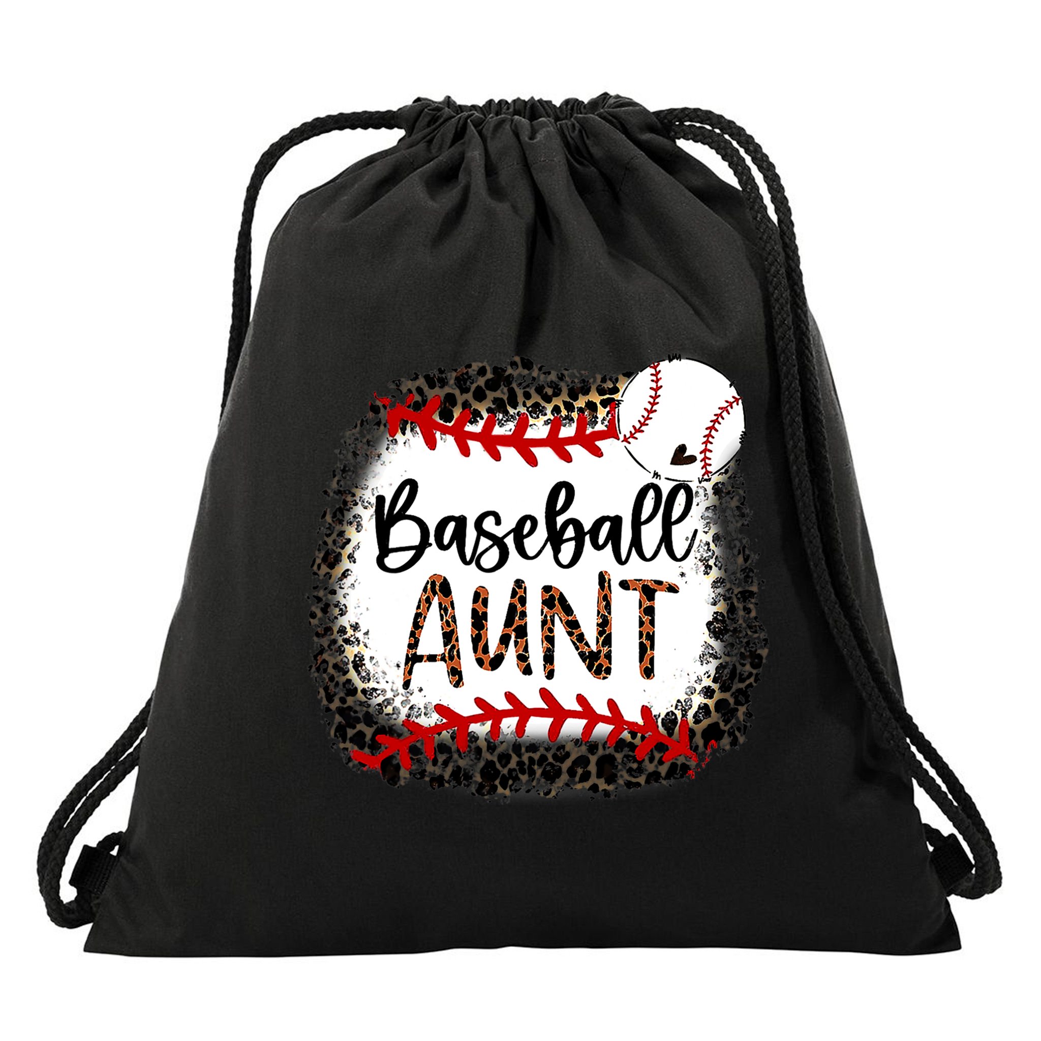 Baseball Aunt Leopard Baseball Aunt Drawstring Bag