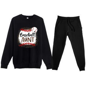 Baseball Aunt Leopard Baseball Aunt Premium Crewneck Sweatsuit Set