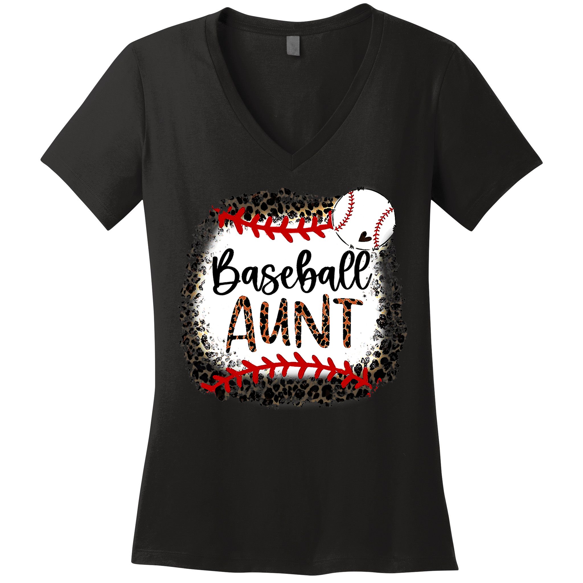 Baseball Aunt Leopard Baseball Aunt Women's V-Neck T-Shirt