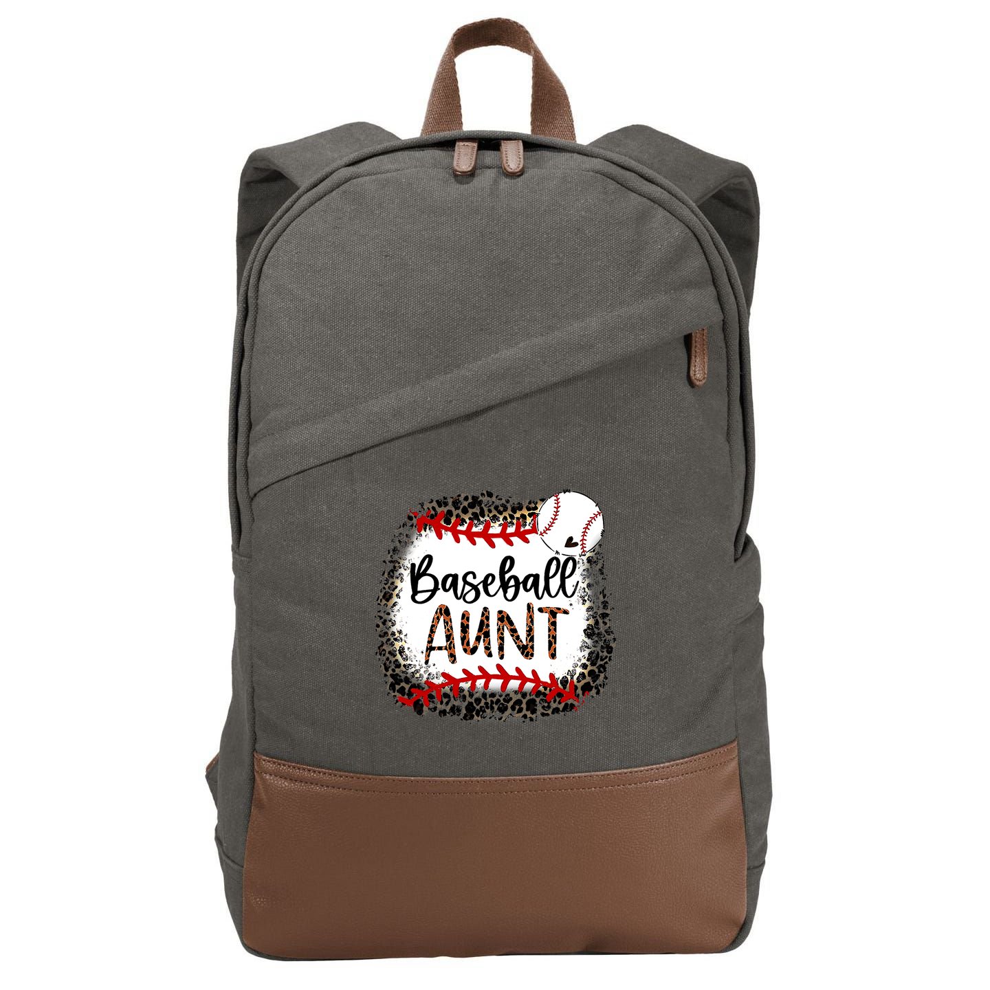 Baseball Aunt Leopard Baseball Aunt Cotton Canvas Backpack