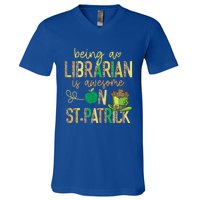 Being A Librarian Is Awesome School St Patrick Book Lover Gift V-Neck T-Shirt