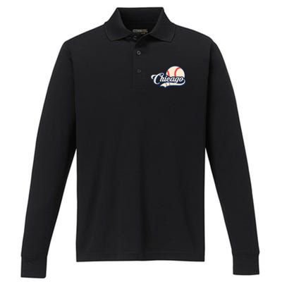 Baseball American Lover Chicago Performance Long Sleeve Polo