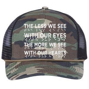 Braille Awareness Less Eyes More Heart Impaired Dots Braille Retro Rope Trucker Hat Cap