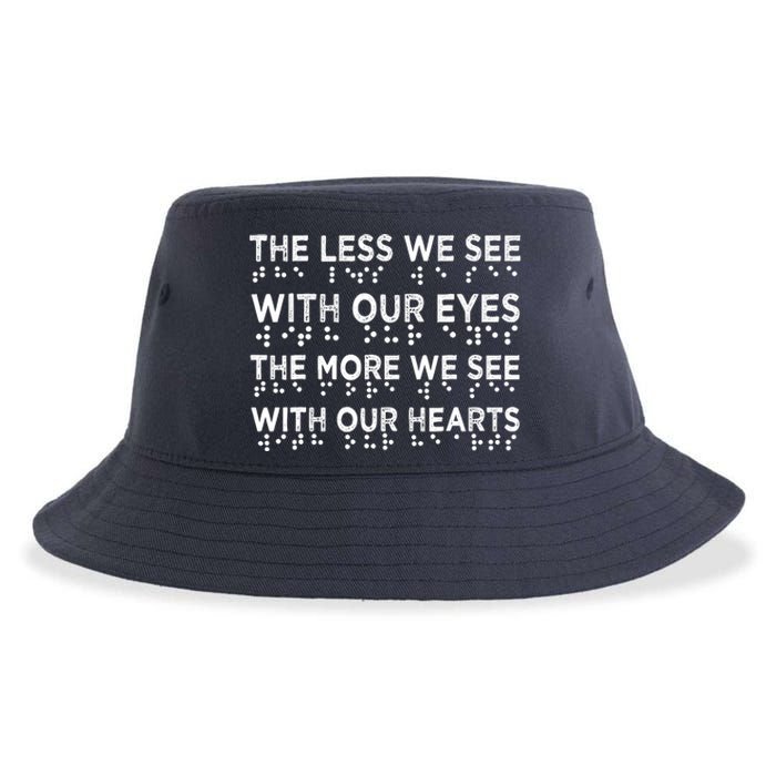 Braille Awareness Less Eyes More Heart Impaired Dots Braille Sustainable Bucket Hat