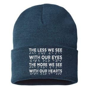 Braille Awareness Less Eyes More Heart Impaired Dots Braille Sustainable Knit Beanie