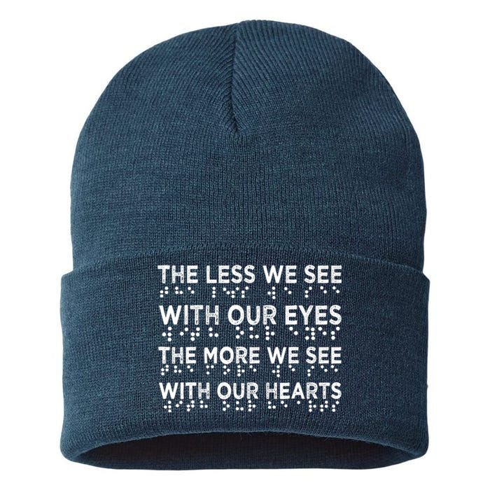 Braille Awareness Less Eyes More Heart Impaired Dots Braille Sustainable Knit Beanie