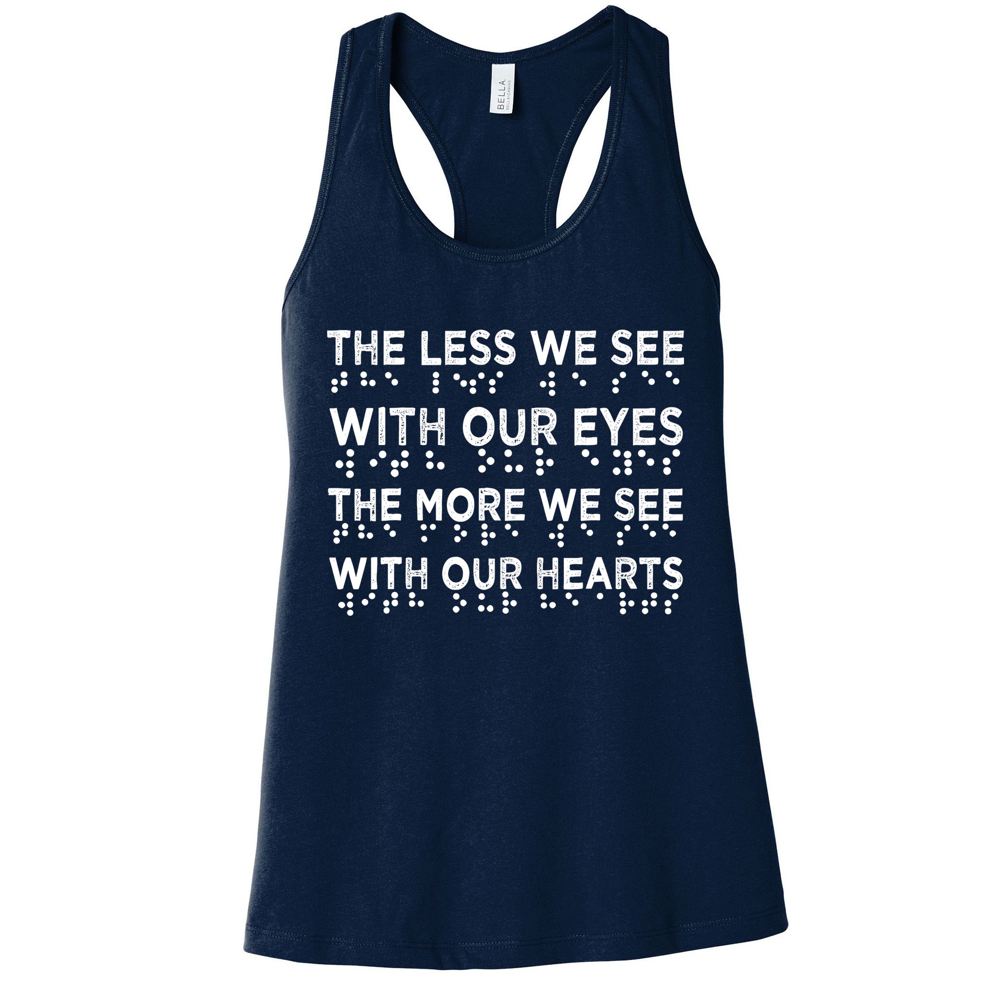 Braille Awareness Less Eyes More Heart Impaired Dots Braille Womens Tank Top