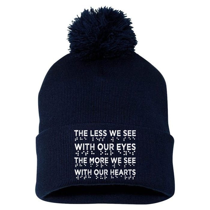 Braille Awareness Less Eyes More Heart Impaired Dots Braille Pom Pom 12in Knit Beanie