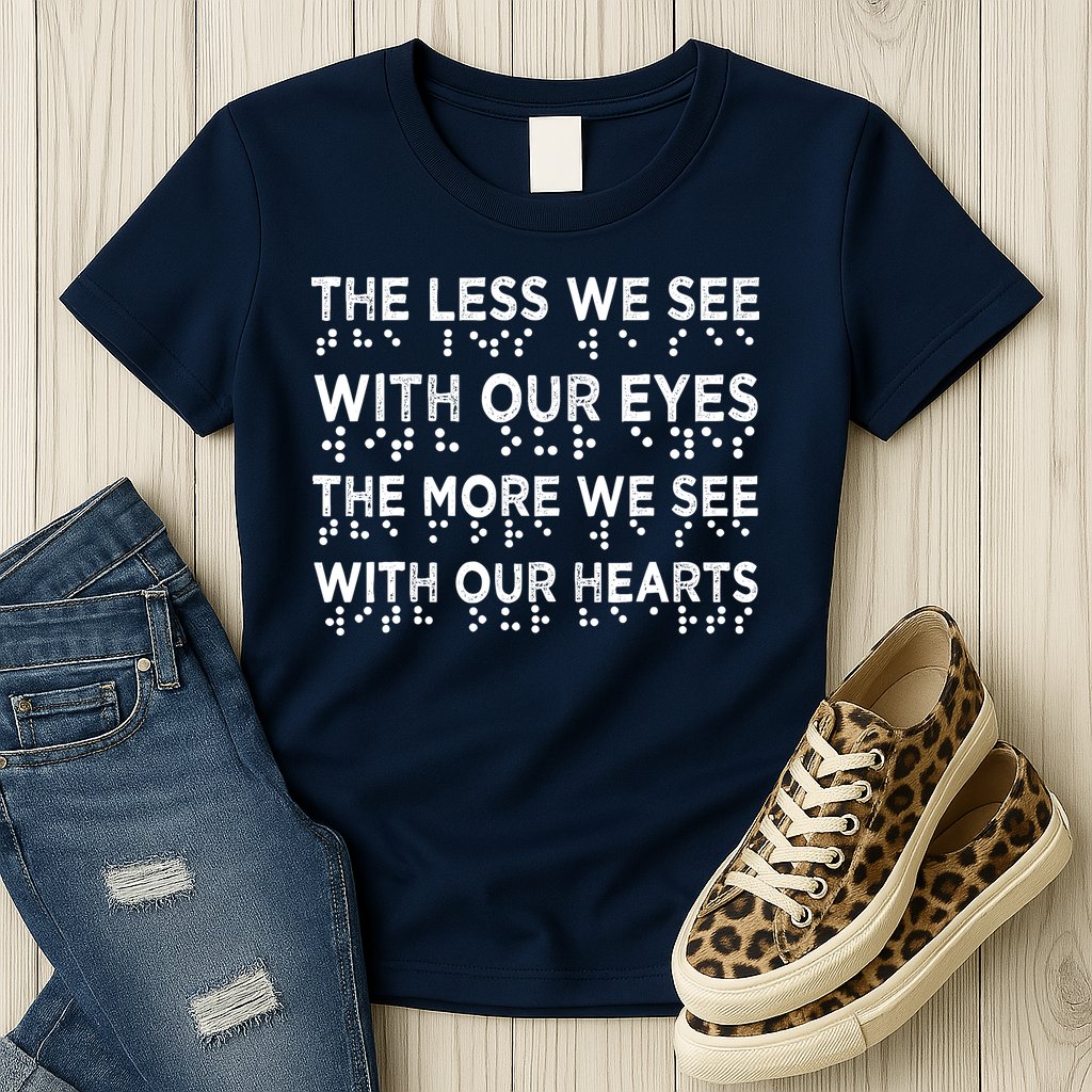 Braille Awareness Less Eyes More Heart Impaired Dots Braille Womens T-Shirt