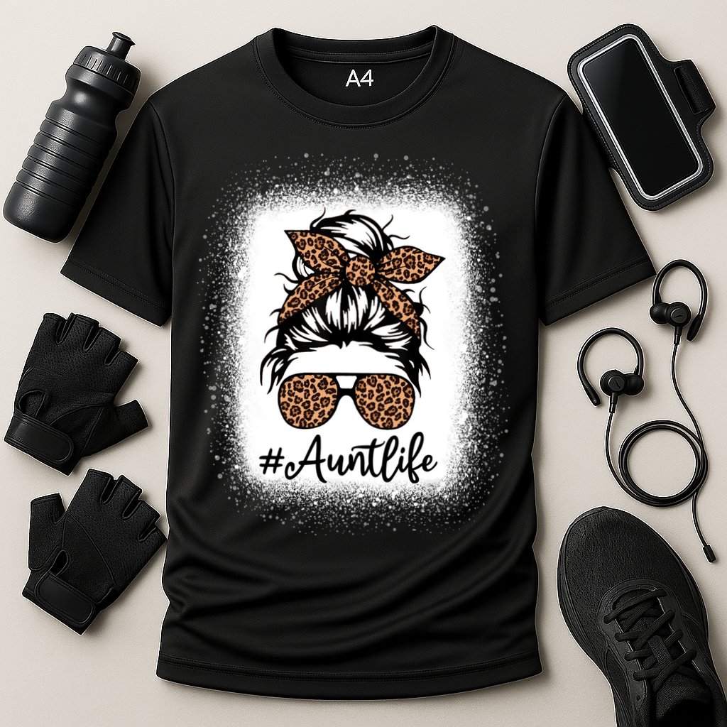 Best Aunt Life Messy Bun Leopard Bleached Auntie Mothers Day Great Gift Cooling Performance Crew T-Shirt