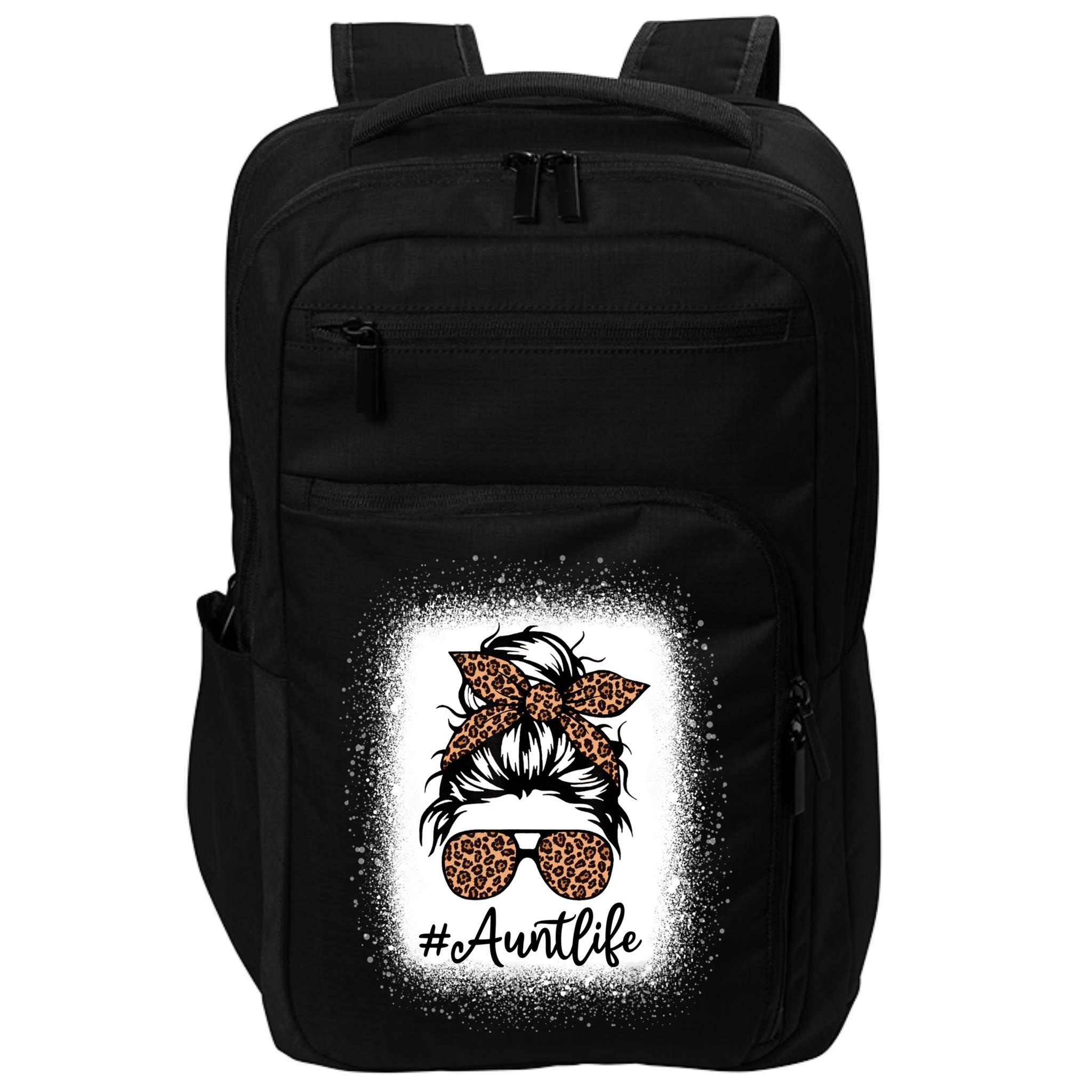 Best Aunt Life Messy Bun Leopard Bleached Auntie Mothers Day Great Gift Impact Tech Backpack