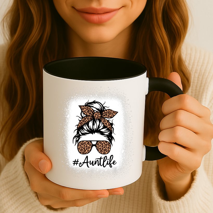 Best Aunt Life Messy Bun Leopard Bleached Auntie Mothers Day Great Gift Mug
