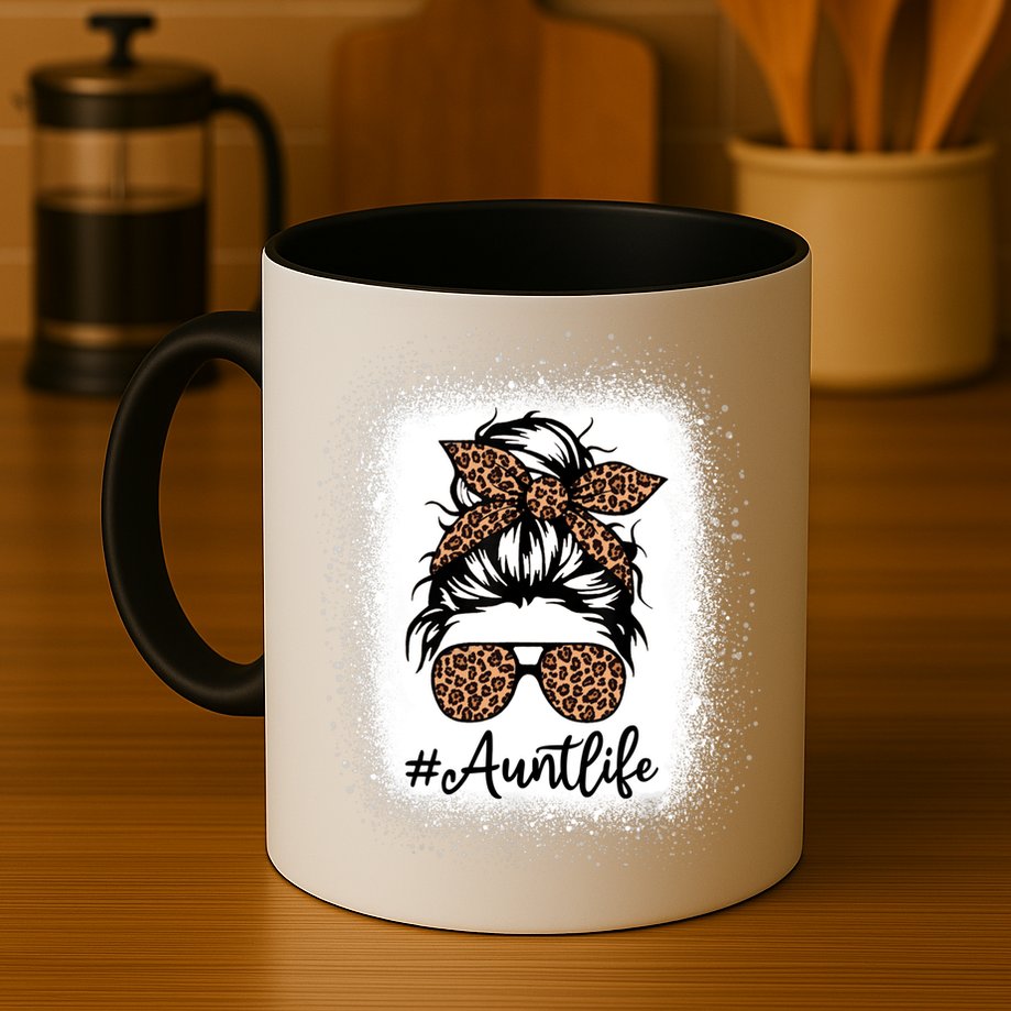 Best Aunt Life Messy Bun Leopard Bleached Auntie Mothers Day Great Gift Mug