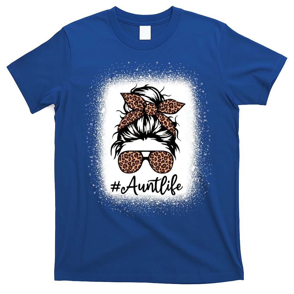 Best Aunt Life Messy Bun Leopard Bleached Auntie Mothers Day Great Gift T-Shirt