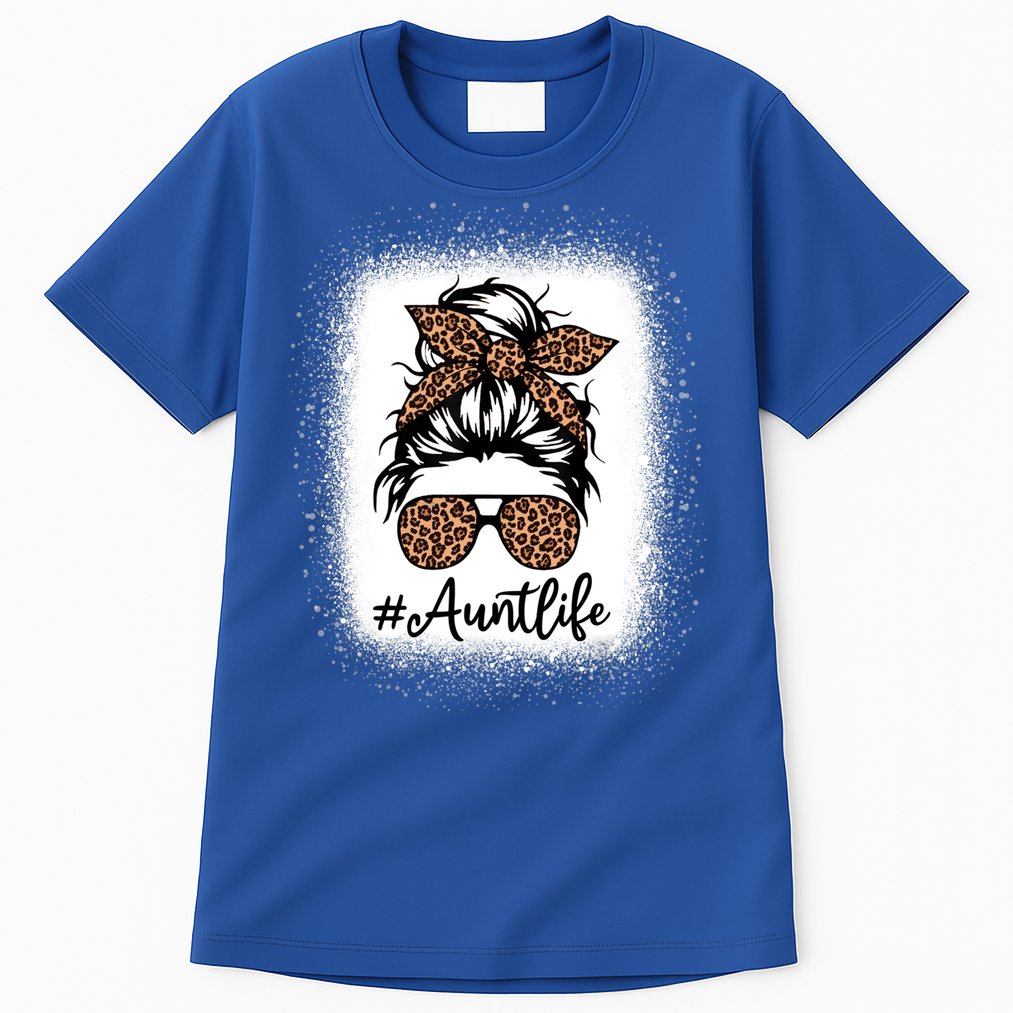 Best Aunt Life Messy Bun Leopard Bleached Auntie Mothers Day Great Gift Tall T-Shirt
