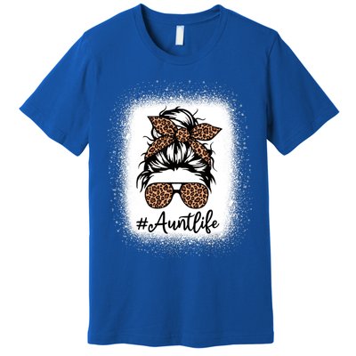 Best Aunt Life Messy Bun Leopard Bleached Auntie Mothers Day Great Gift Premium T-Shirt