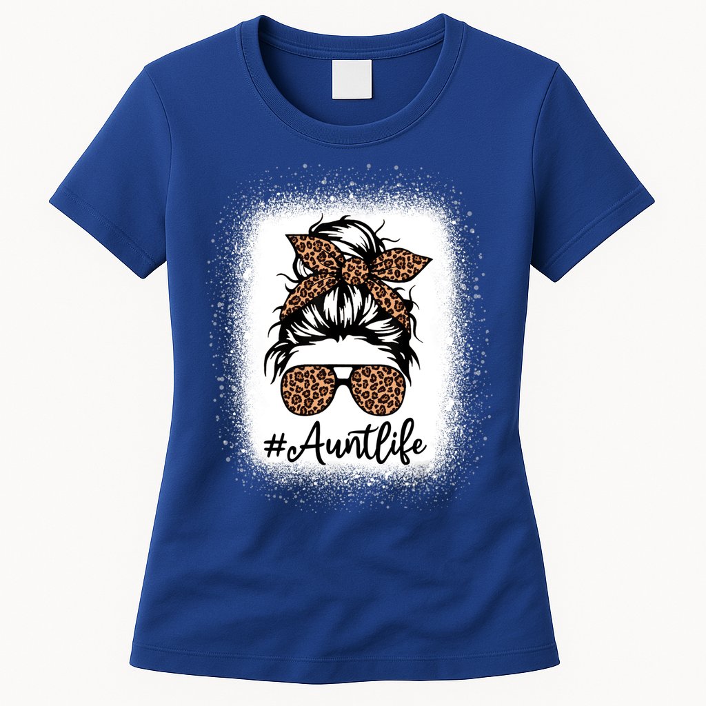 Best Aunt Life Messy Bun Leopard Bleached Auntie Mothers Day Great Gift Womens T-Shirt