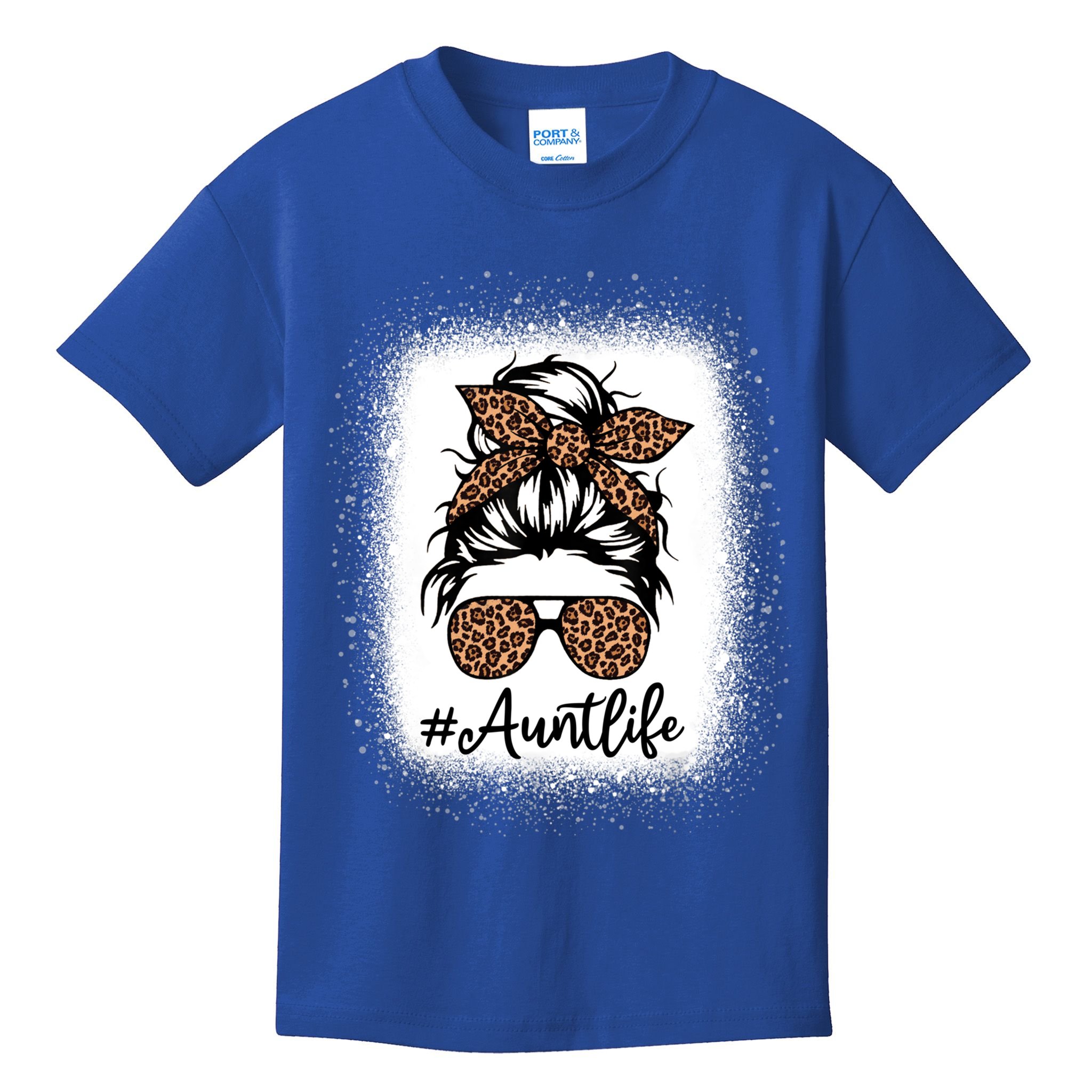 Best Aunt Life Messy Bun Leopard Bleached Auntie Mothers Day Great Gift Kids T-Shirt
