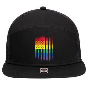 Beautiful American Lgbt Pride Usa Rainbow Flag Art Great Gift 7 Panel Mesh Trucker Snapback Hat