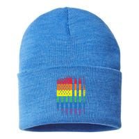 Beautiful American Lgbt Pride Usa Rainbow Flag Art Great Gift Sustainable Knit Beanie