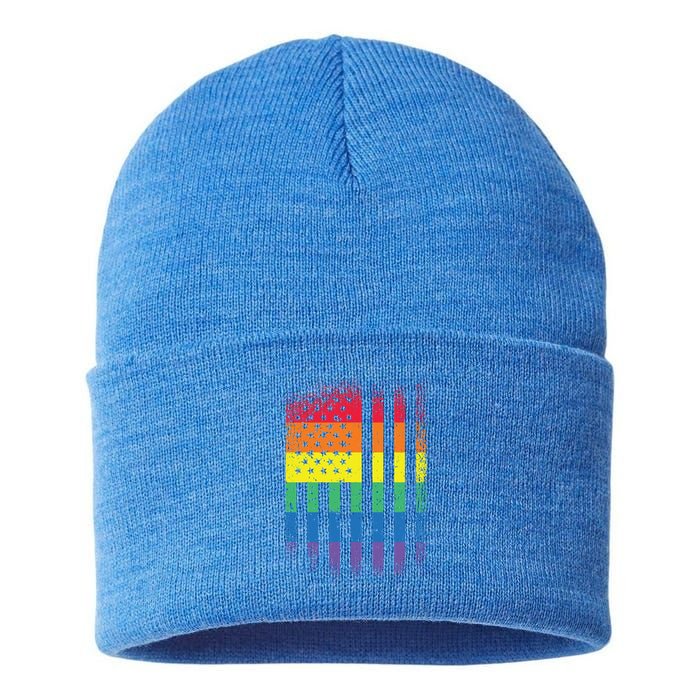 Beautiful American Lgbt Pride Usa Rainbow Flag Art Great Gift Sustainable Knit Beanie