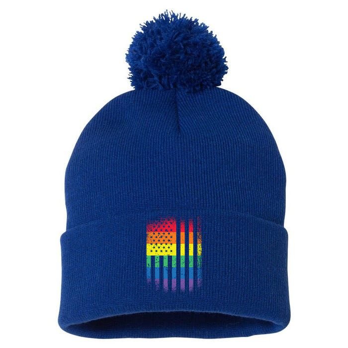 Beautiful American Lgbt Pride Usa Rainbow Flag Art Great Gift Pom Pom 12in Knit Beanie