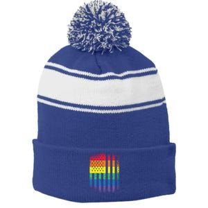 Beautiful American Lgbt Pride Usa Rainbow Flag Art Great Gift Stripe Pom Pom Beanie