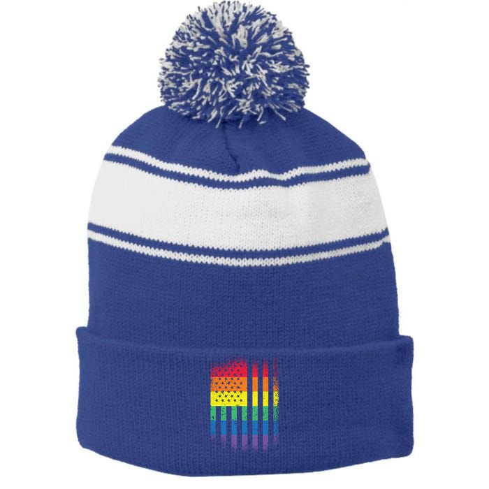 Beautiful American Lgbt Pride Usa Rainbow Flag Art Great Gift Stripe Pom Pom Beanie