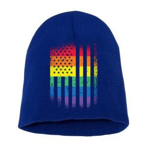 Beautiful American Lgbt Pride Usa Rainbow Flag Art Great Gift Short Acrylic Beanie