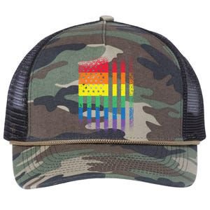 Beautiful American Lgbt Pride Usa Rainbow Flag Art Great Gift Retro Rope Trucker Hat Cap