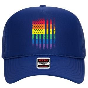 Beautiful American Lgbt Pride Usa Rainbow Flag Art Great Gift High Crown Mesh Back Trucker Hat