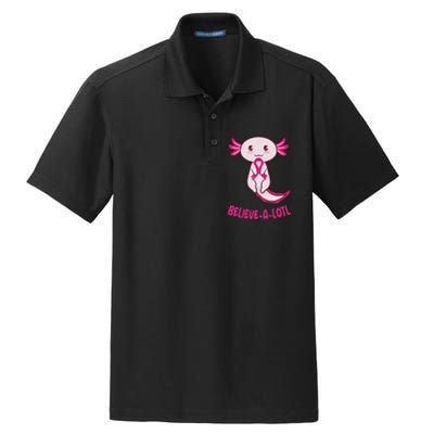 Believe a Lotl Cute Axolotl Breast Cancer Awareness  Dry Zone Grid Polo