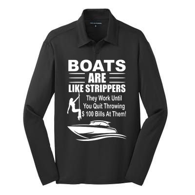 Boats Are Like Strippers Funny Joke Silk Touch Performance Long Sleeve Polo