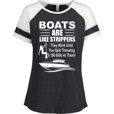 Boats Are Like Strippers Funny Joke Enza Ladies Jersey Colorblock Tee