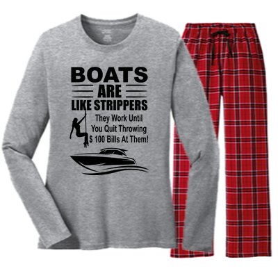 Boats Are Like Strippers Funny Joke Women's Long Sleeve Flannel Pajama Set 