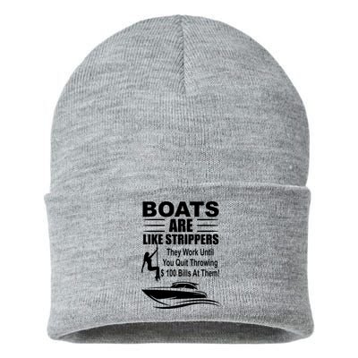 Boats Are Like Strippers Funny Joke Sustainable Knit Beanie