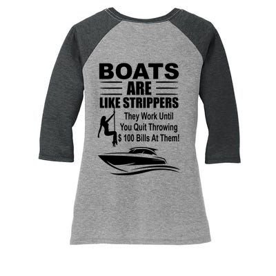 Boats Are Like Strippers Funny Joke Women's Tri-Blend 3/4-Sleeve Raglan Shirt