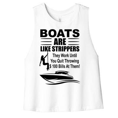 Boats Are Like Strippers Funny Joke Women's Racerback Cropped Tank