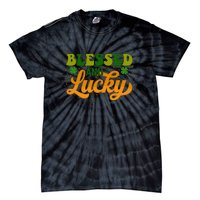 Blessed And Lucky Retro St Patrick's Day Womens Tie-Dye T-Shirt