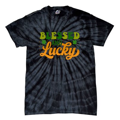 Blessed And Lucky Retro St Patrick's Day Womens Tie-Dye T-Shirt