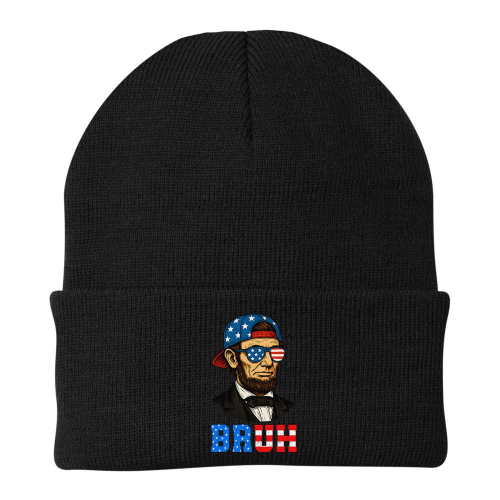 Bruh Abraham Lincoln Patriotic 4th Of July Beanie