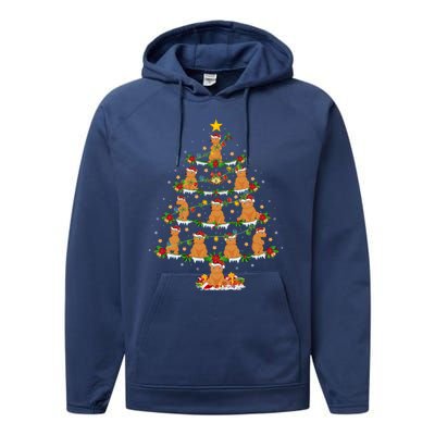 Bear Animal Lover Xmas Lighting Grizzly Bear Christmas Tree Gift Performance Fleece Hoodie