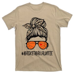 Basketball Auntie Life Leopard Messy Bun Mother's Day T-Shirt