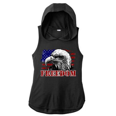 Bald Eagle Distressed USA Flag Freedom 4th of July Ladies PosiCharge Tri-Blend Wicking Draft Hoodie Tank