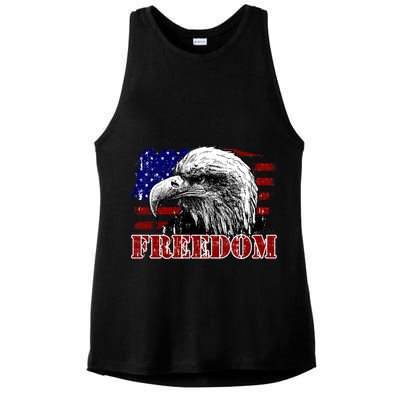 Bald Eagle Distressed USA Flag Freedom 4th of July Ladies PosiCharge Tri-Blend Wicking Tank